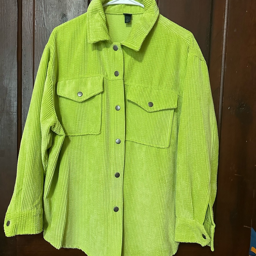 Lime Green Corduroy Button-Up Shirt